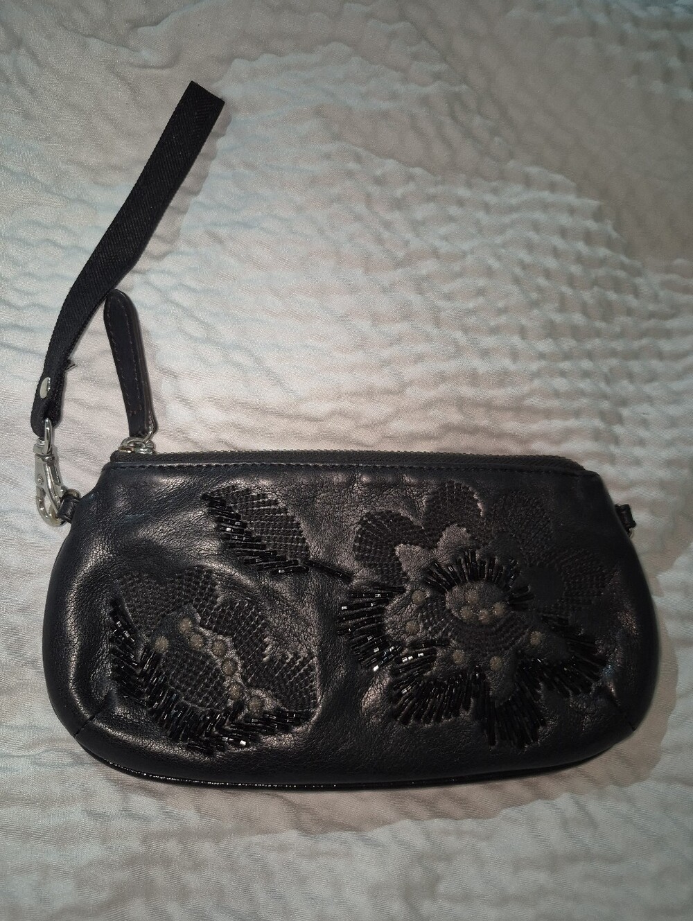 Vintage Brighton Black Floral Beaded Wristlet Clutch